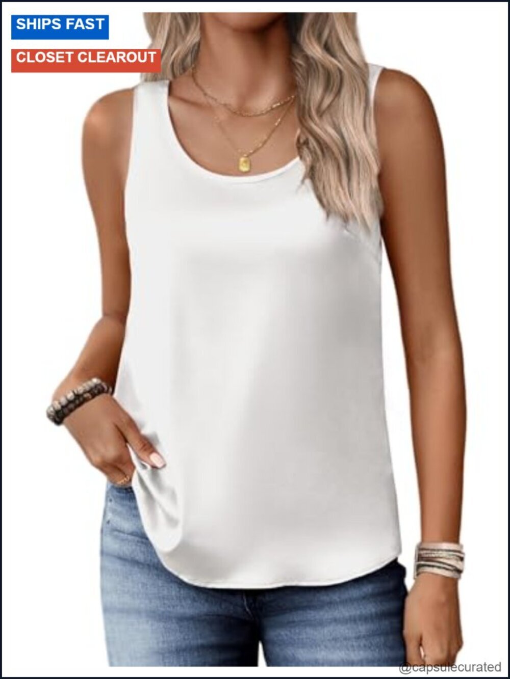 Silk Satin Tank Top Scoop Neck Camisole Sleeveless Summer Blouse